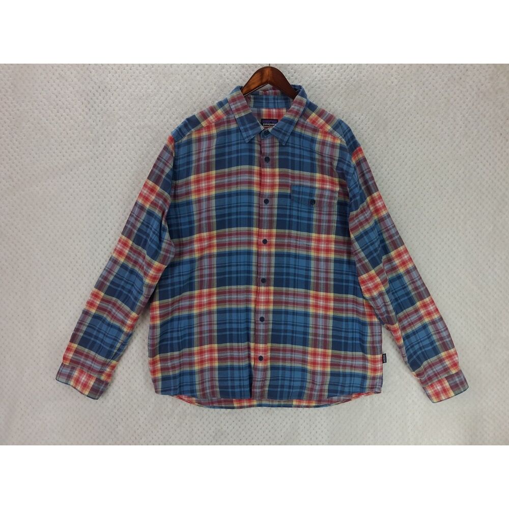 Patagonia Men's XL Lightweight Fjord Flannel Shirt Worn Wear Red Blue Plaid